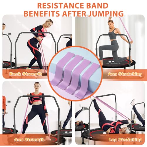 K KENSONE 40" Mini Flodable Spring Rebounder Trampoline for Adults, Small Exercise Trampoline for Indoor Workout and Fitness, Purple Resistance Band Included, Max Load 330 LBS - size: 40"(Purple Resistance Band), style: With Bar