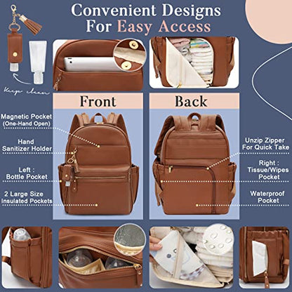 miss fong Diaper Bag, Diaper Bag Backpack, Baby Diaper Bag, Leather Diaper Bag Backpack with Changing Pad & Stroller Strap,Multi-function Large Capacity & Waterproof Travel Backpack, Brown - color: Brown