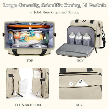 Diaper Bag Backpack Mommy Bag Large Capacity Diaper Backpack Travel Essential Baby Diaper Bag for Mom and Dad, Beige - color: Beige