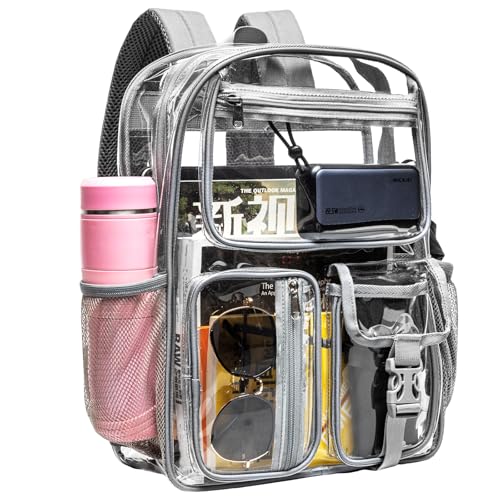 gdbis Heavy Duty Clear Backpack for Stadium Events, Large Capacity Clear Bookbag Transparent Backpack with Reinforced Strap for College Work Travel Concerts Security - Grey - color: Grey