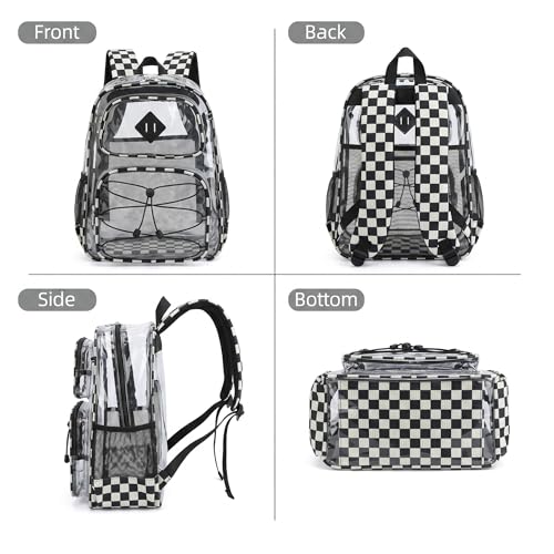 Clear Backpacks for Girls Women, Heavy Duty PVC Transparent Back Pack See Through Boys Kids Clear Bookbags for School - Checkered Black White - color: Checkered Black White