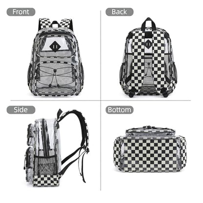 Clear Backpacks for Girls Women, Heavy Duty PVC Transparent Back Pack See Through Boys Kids Clear Bookbags for School - Checkered Black White - color: Checkered Black White