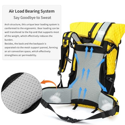Hiking Backpack,40L to 50L Extra Large Capacity Hiking Bag,Internal Frame Camping Backpack,Upgraded X-PAC Lightweight Sport Daypack Travel Backpack Fit For Mountain Climbing Camping(Yellow) - color: Yellow
