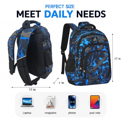 MYGOO Boys School Backpack Archibald Camo Blue Bookbag for Elementary Middle School Ages 5-12, 17 inch Large Capacity 24L Kids Student Travel Bags - color: Archibald Camo Blue