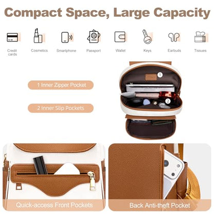 SYTRAH Mini Backpack Purse for Women, Causal Small Backpack with Built-in RFID Wallet & 11" Tablet Sleeve, Stylish Travel Daypack for Daily Beige Brown - color: Beige Brown