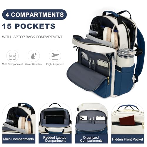 VANKEAN Laptop Backpack for Women (Beige-Haze blue, 18 Inch) - color: Beige-haze Blue, size: 18 Inch