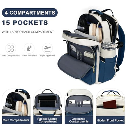 VANKEAN Laptop Backpack for Women (Beige-Haze blue, 18 Inch) - color: Beige-haze Blue, size: 18 Inch