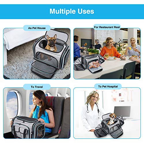 Airline Approved Pet Carrier, Large Soft Sided Pet Travel TSA Carrier 4 Sides Expandable Cat Collapsible Carriers with Removable Fleece Pad and Pockets for Cats Dogs and Small Animals