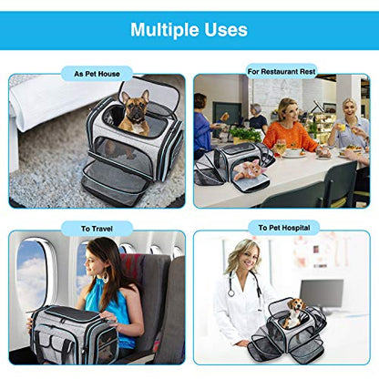 Airline Approved Pet Carrier, Large Soft Sided Pet Travel TSA Carrier 4 Sides Expandable Cat Collapsible Carriers with Removable Fleece Pad and Pockets for Cats Dogs and Small Animals