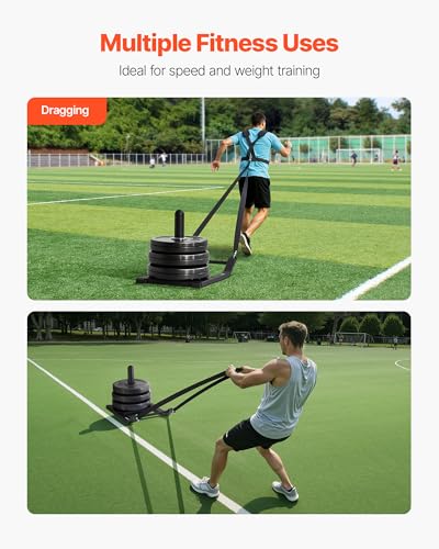 VEVOR Football Sleds and Chutes, Weight Sled, Football Training Pull Push Running Sled, Fitness Workout Sled Push Gym Equipment, Adjustable Height Handle, Compatible 1/2 in Weight Plates - style: Dragging