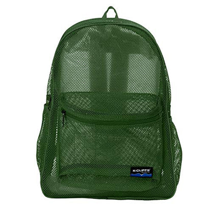 K-Cliffs Heavy Duty Mesh Backpack Quality Classic Student Net Bookbag Durable See Through Simple Netting Daypack Deluxe Basic School Bag Green - color: Green
