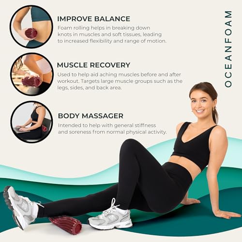 Oceanfoam Ripple Travel Foam Roller (11" x 3.35") Firm Mini Foam Roller for Physical Therapy, Deep Tissue Massage, Back Pain - High Density, Wave Textured - Yoga (Maroon, Blush & Hot Pink Marbled) - color: Maroon, Blush & Hot Pink Marbled
