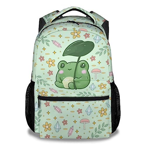 Mercuryelf Frog Backpack for Girls Boys, 16 Inch Green Backpacks for School Travel, Cute Lightweight Bookbag for Kids - color: Frog-1