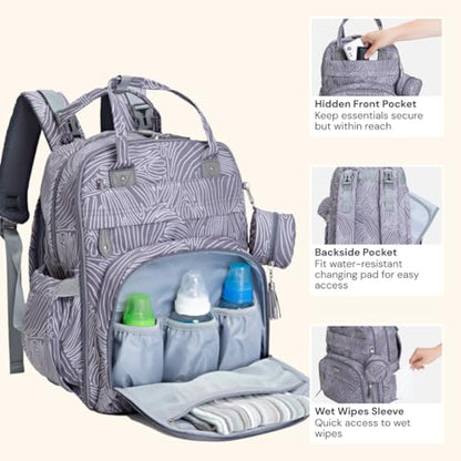 BabbleRoo Diaper Bag Backpack - Baby Essentials Travel Tote - Multi Function Water Resistant Diaper Bag, Travel Essentials Baby Bag with Changing Pad, Stroller Straps & Pacifier Case - Grey Swirls - color: Gray Swirls, size: Large