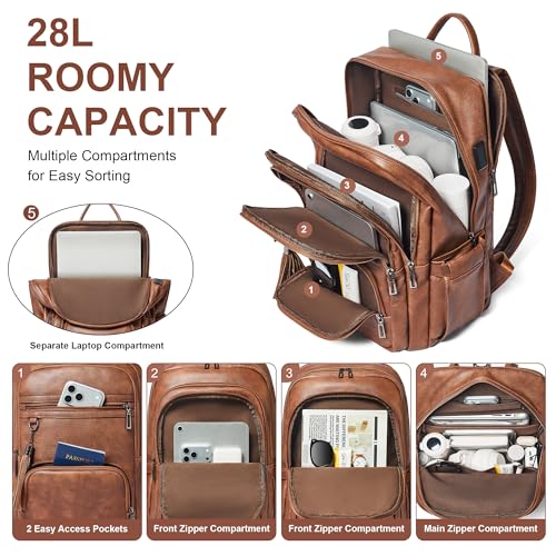 Shrrie 17 Inch Faux Leather Laptop Backpack for Women with Large Cup Holder - color: Caramel Brown