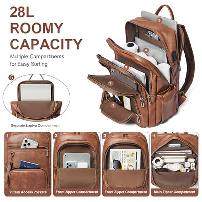Shrrie 17 Inch Faux Leather Laptop Backpack for Women with Large Cup Holder - color: Caramel Brown