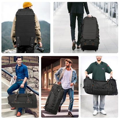 85L 29“ Foldable Rolling Backpack with Wheels, Soft-side Travel Duffle Bag with Separate Shoe Compartment, Full Quilted Bottom,Black - color: Black