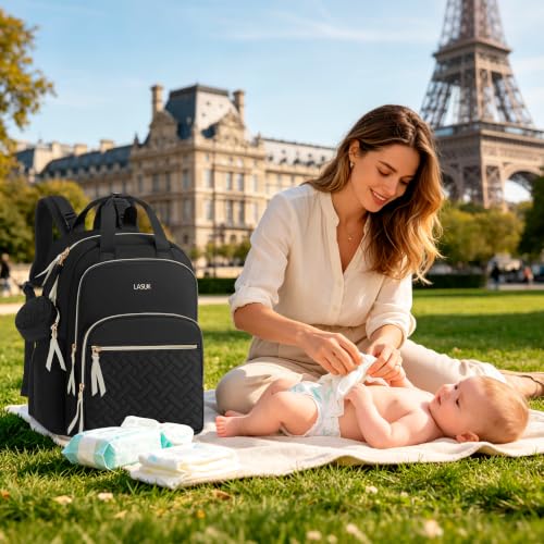 Diaper Bag Backpack, 27L Large Quilted Small Baby Bag with Changing Pad & Pacifier Case, Stroller Hooks, Easy-Access Baby Essential, Maternity Travel Backpack Unisex, Black - color: Black, size: Large