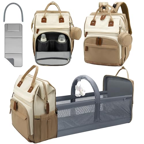Diaper Bag Backpack for New Parents, Large Capacity Baby Travel Bag with Bottle Holders, Multiple Compartments (Khaki Brown) - color: Khaki Brown