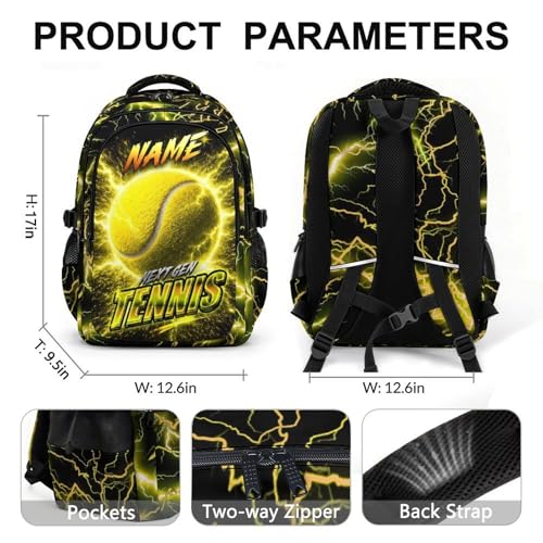 Custom Boys Backpack, Personalized Kids School Bag with Name - 17" Cool Tennis Bookbag for Elementary Middle Students, Reflective Ergonomic Design - color: Yellow