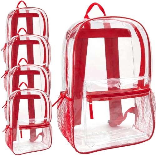 Trail maker Bulk Clear Backpacks Wholesale for School 24 Pack Clear Backpacks for Boys, Girls, School, Stadium, Travel (Red Pack) - color: Red Pack