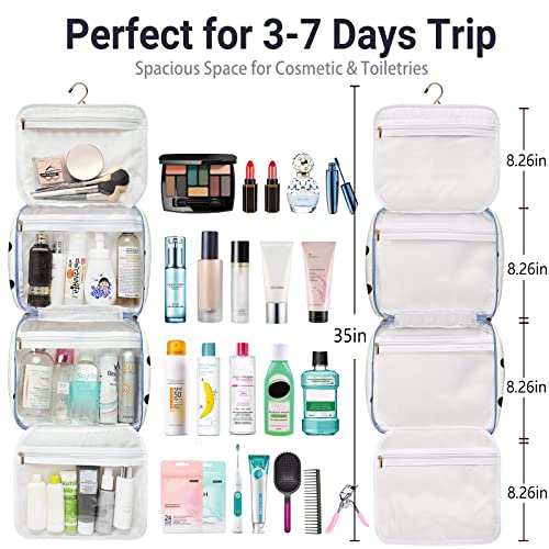 Bosidu Hanging Travel Toiletry Bag,Large Capacity Cosmetic Travel Toiletry Organizer for Women with 4 Compartments & 1 Sturdy Hook,Perfect for Travel/Daily Use/Christmas - color: Polka dot