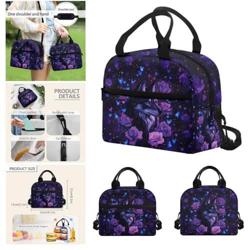 Aesthetic Wolf Backpack for Girls Kids Backpack with Lunch Box Water Bottle Sleeve and Big Pencil Pouch 4Pcs Set 17 inch Bookbag with Large Front Pocket for School Sturdy Elementary School Bag - color: Aesthetic Wolf