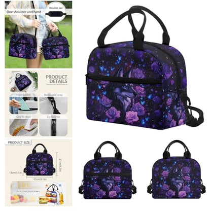 Aesthetic Wolf Backpack for Girls Kids Backpack with Lunch Box Water Bottle Sleeve and Big Pencil Pouch 4Pcs Set 17 inch Bookbag with Large Front Pocket for School Sturdy Elementary School Bag - color: Aesthetic Wolf