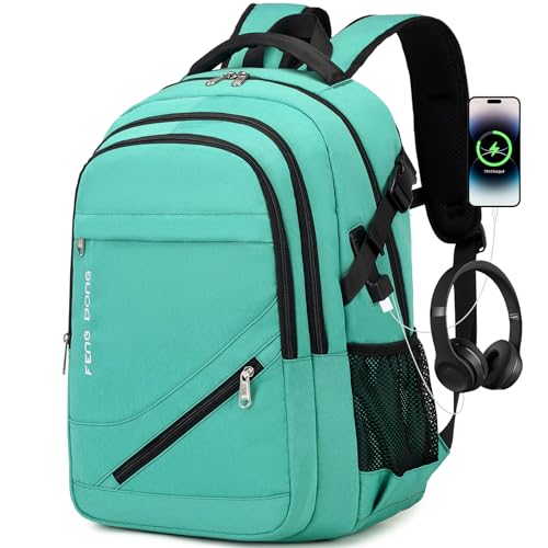 FENGDONG 17.3 inch Large Laptop Backpack Durable Waterproof Travel College Backpack Bookbag for Men & Women Business Backpack with USB Charging Port,Headset Port Light Green - color: A4-green