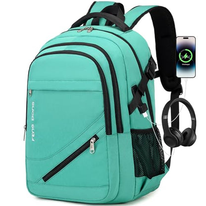 FENGDONG 17.3 inch Large Laptop Backpack Durable Waterproof Travel College Backpack Bookbag for Men & Women Business Backpack with USB Charging Port,Headset Port Light Green - color: A4-green
