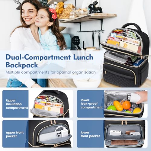 Backpack Cooler Lunch Box Backpack Double Decker Soft Cooler Bag - color: Black
