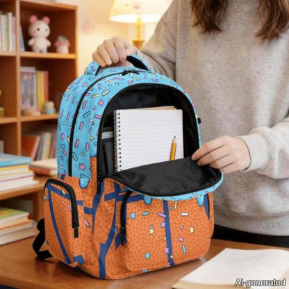 Suobstales Basketball Ice Cream Drip Print Backpack Daypack for Boys Girls, Large Capacity 17 Inch School Bag Lightweight Portable Knapsack Shoulder Bookbag Rucksack Satchel for Student - color: Basketball Ice Cream Drip 2