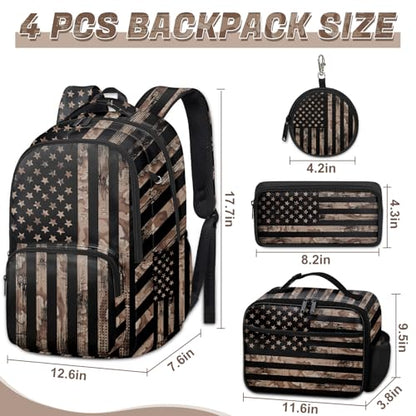 American Flag Backpack Set for Boys, Kids Camo USA flag Backpack for School with Lunch Box and Pencil Case Coin Purse, School Bookbag for Boys - color: Flag