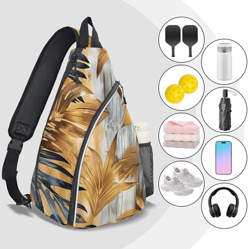 Pickleball Bag for Women Men Adjustable Crossbody Sling Backpack Hold Pickleball Paddle Water Bottle - color: Multicolor 20