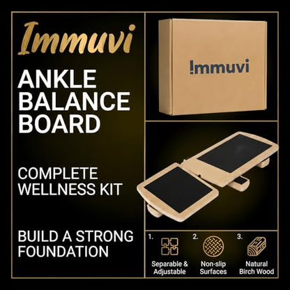New Immuvi Balance Board for Ankles & Feet Strength | Non-Slip Wooden Stability Trainer | Lightweight & Portable Fitness Equipment for Athletes, Adults, and Kids | Home & Gym Use