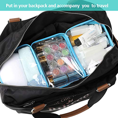 PACKISM Clear Cosmetic Bag, TSA Approved Clear Makeup Bag Travel Toiletry Bag, Beauty Quart Size Bag, 3 Pack, Black White Blue - color: White Black Blue, size: Medium Set (Standard)