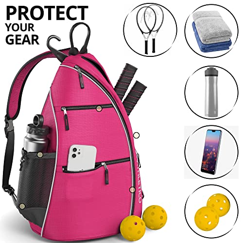 Athletico Sling Bag - Crossbody Backpack for Pickleball, Tennis, Racketball, and Travel for Men and Women - color: Pink