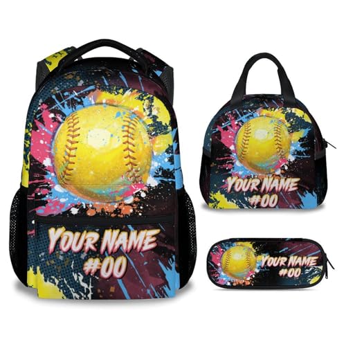 COZYAURA Custom Backpack Set - Softball Backpacks for Girls - Kids Bookbag for Elementary Middle School - Personalized School Bag with Lunch Box & Pencil Case - color: Style-4