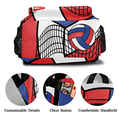 Personalized Volleyball Blue Red White Waterproof Backpack with Name Text for Women Men Gift - color: Backpack 19