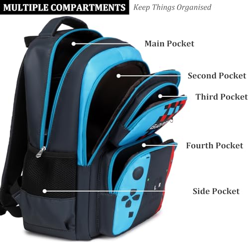 JIANYA School Backpack for Boys and Girls Elementary Children's School Bag Kids Backpack with Lunch Box - color: Gamer/ Blue