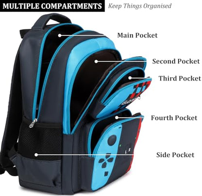 JIANYA School Backpack for Boys and Girls Elementary Children's School Bag Kids Backpack with Lunch Box - color: Gamer/ Blue