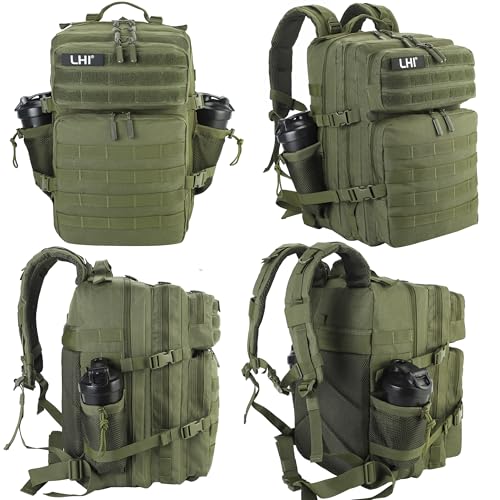LHI Military Tactical Backpack for Men and Women 45L Army 3 Days Assault Pack Bag Large Rucksack with Molle System - Green - color: Army Green