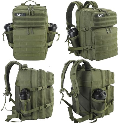 LHI Military Tactical Backpack for Men and Women 45L Army 3 Days Assault Pack Bag Large Rucksack with Molle System - Green - color: Army Green
