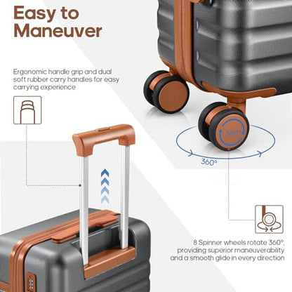 UKEIN Luggage Sets 3 Piece, Carry On Luggage 20In With Spinner Wheels,PC Hardside Suitcase Set with TSA Lock,Durable Carry On Suitcase With Travel Backpack for Men (Grey, 3 piece set (20inch)) - color: Grey, size: 3 piece set (20inch)