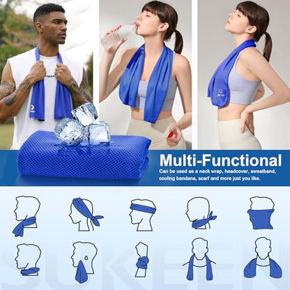 Sukeen 10 Pack Cooling Towels (40"x12"), Neck and Face, Microfiber Cool Towel, Soft Breathable Chilly Towel for Yoga, Golf, Gym, Camping, Running, Workout & More Activities - color: Lake Blue+dark Grey+pale Green+pink+black+blue+green+light Purple+dark Bl