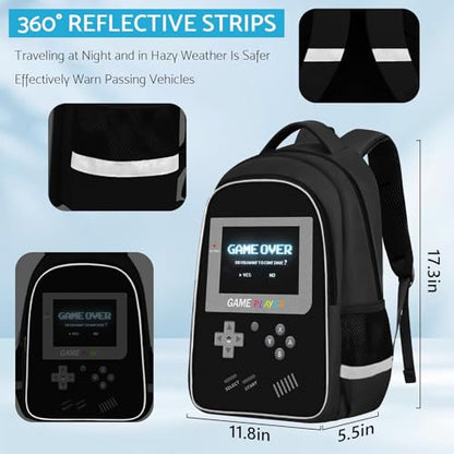 TILYTADLY School Backpack For Boys - Gamer Boys Backpack For Kids Children Teens Elementary Middle School - Ages 6-18，17″ - color: 1-black-set2