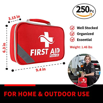 Protect Life Survival First Aid Kit for Home/Business, Camping Survival Kits | Mini Travel First Aid Kit | Camping Equipment | Small Kits for Car | Outdoor Emergency Survivals Pack - 250pcs - size: 250 Pieces Kit (Home)