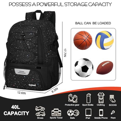 Goloni 40L Basketball Bag,Large Basketball Backpack with Ball Compartment & Shoe Compartment,Backpack for Soccer,Volleyball - color: Starry Sky Black