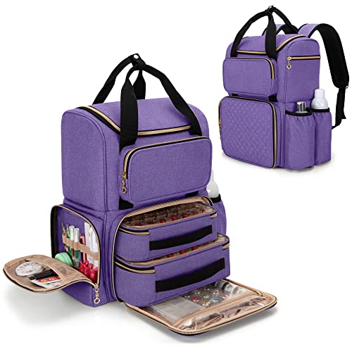 LUXJA Nail Polish Organizer (Backpack Version) Holds 70 Bottles and a Nail Lamp, Travel Nail Polish Storage with 2 Removable Cases and Tools Storage Pockets (Patent Pending), Purple - color: Purple