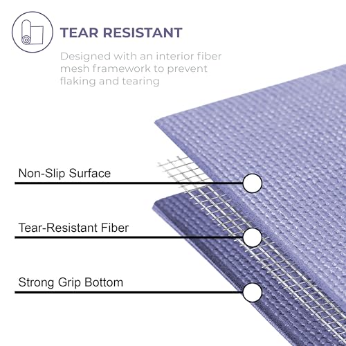 Voyage Yoga Mat, 6 Pack, 72" x 24" Professional Studio and Gym Bulk Yoga Mats, 5mm Thick, Durable, Anti-Tear, Non Slip Fitness and Exercise Mats - color: Peri Purple